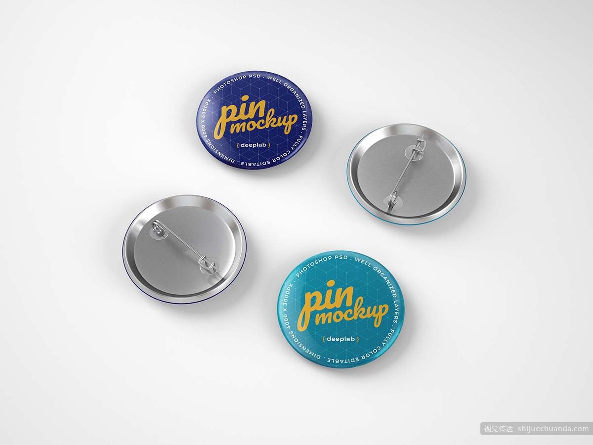 胸针徽章别针样机模板 glossy button pin mockup set