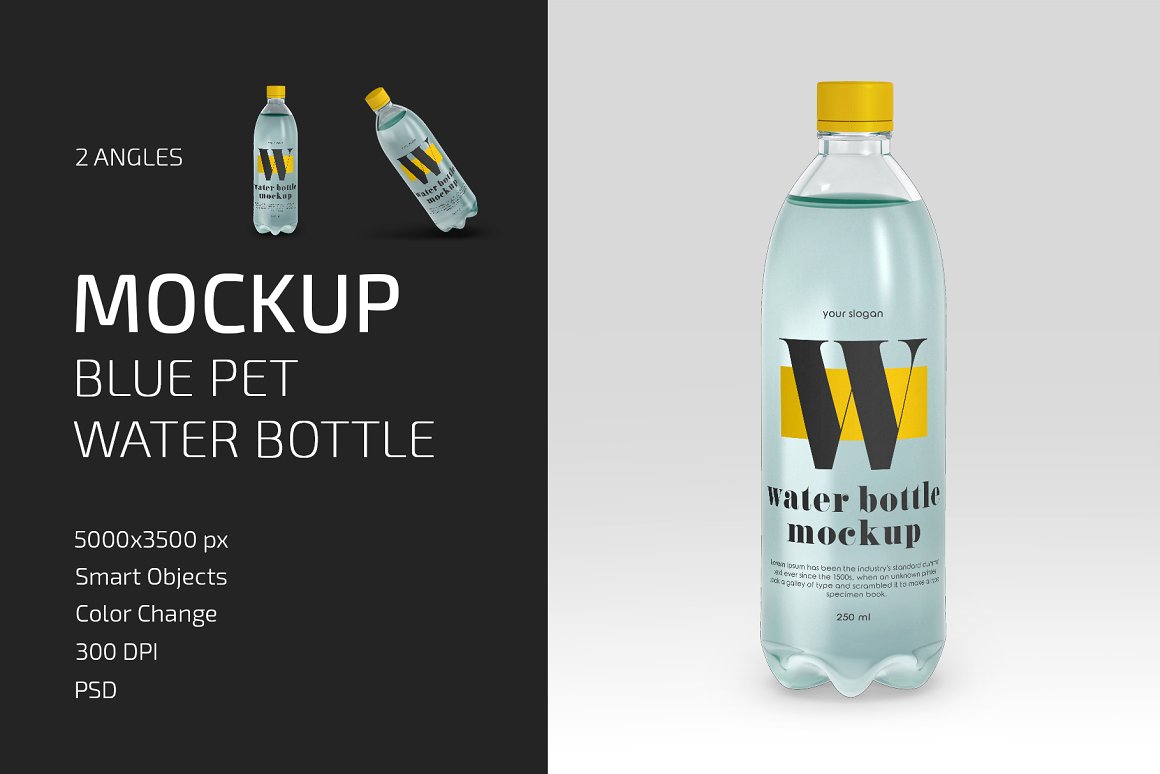 蓝色矿泉水瓶样机模型 blue pet water bottle mockup set