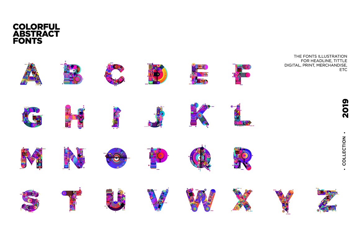 彩色字母字体插图