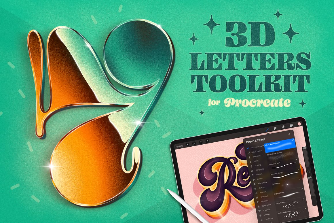 3D字母Procreate工具包