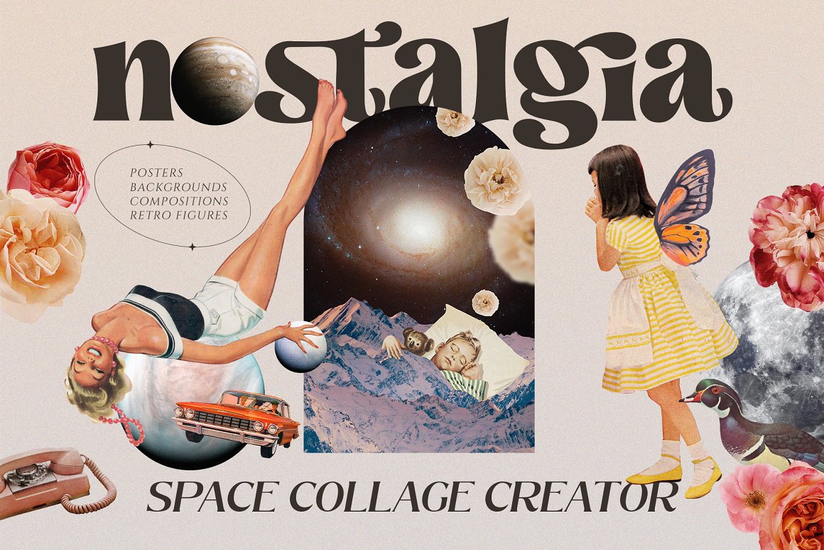 370+怀旧空间拼贴创作者PNG透明元素合集 NOSTALGIA Space Collage Creator
