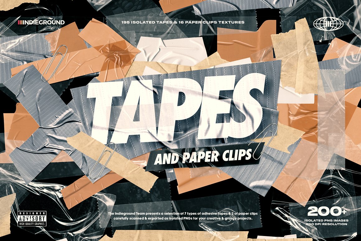 潮流做旧胶带和回形针PNG素材 Tapes & Paper Clips