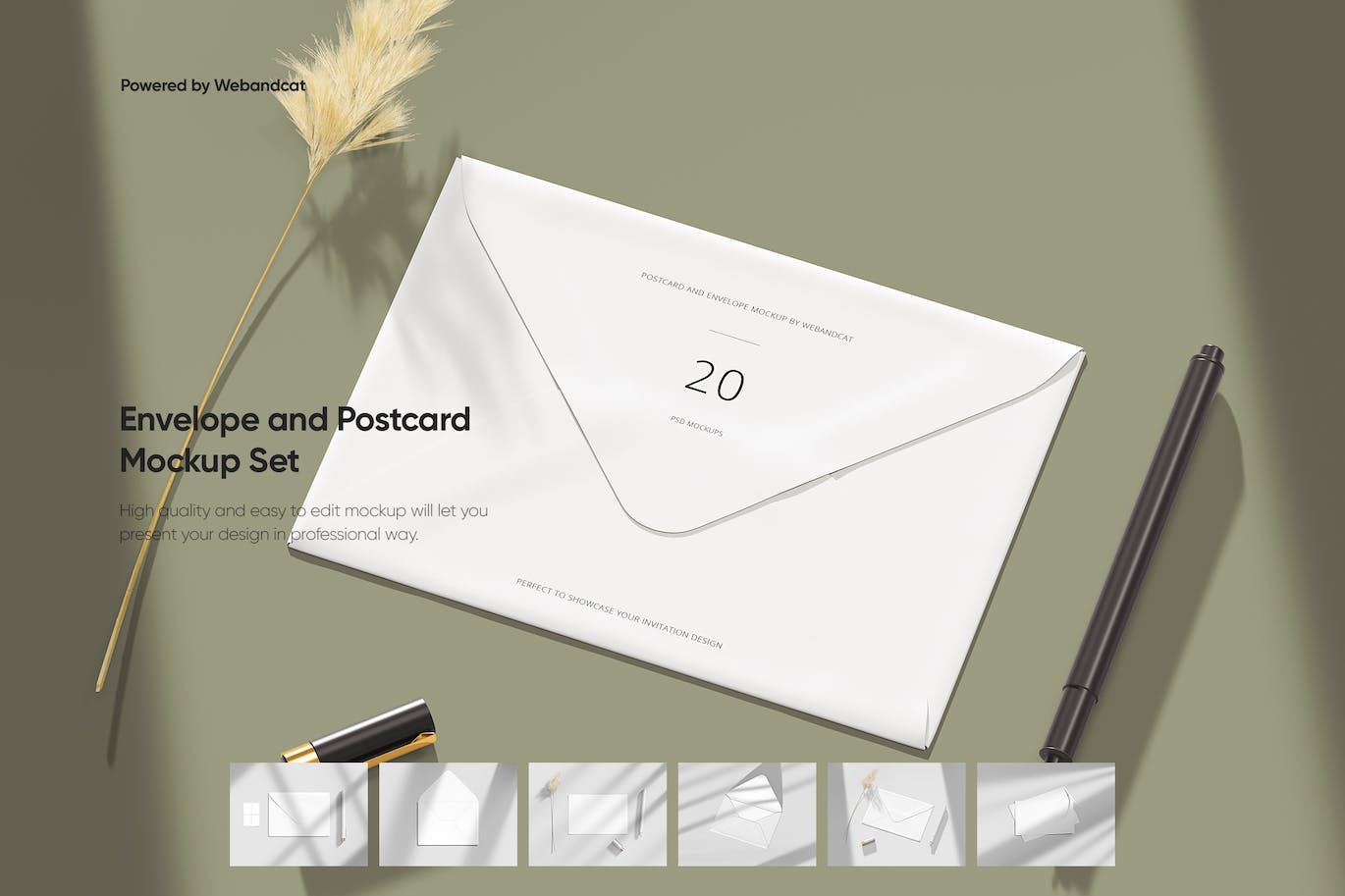 信封和明信片样机模型 Envelope and Postcard Mockup Set