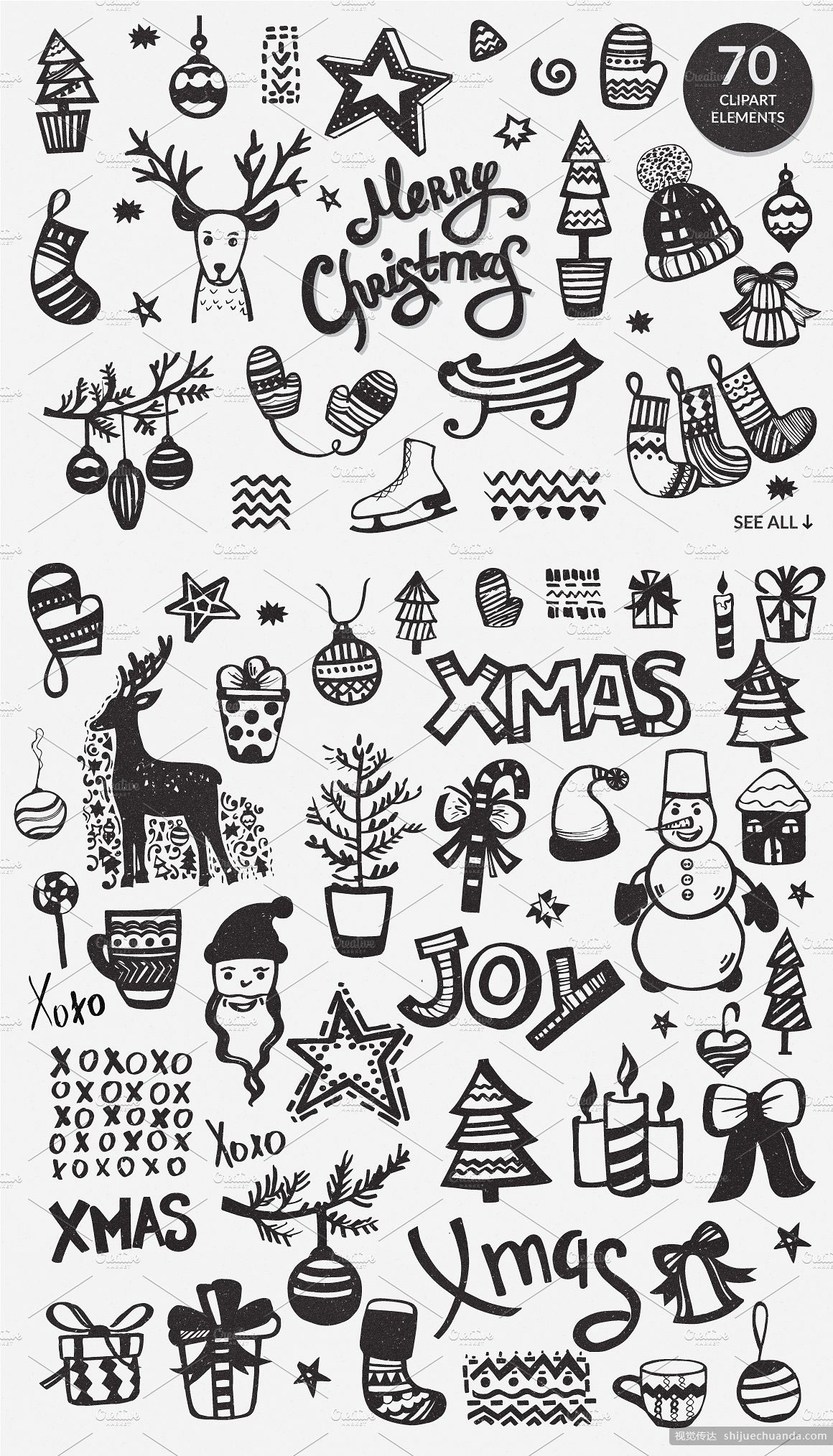 手绘涂鸦圣诞新年元素 handdraw christmas elements