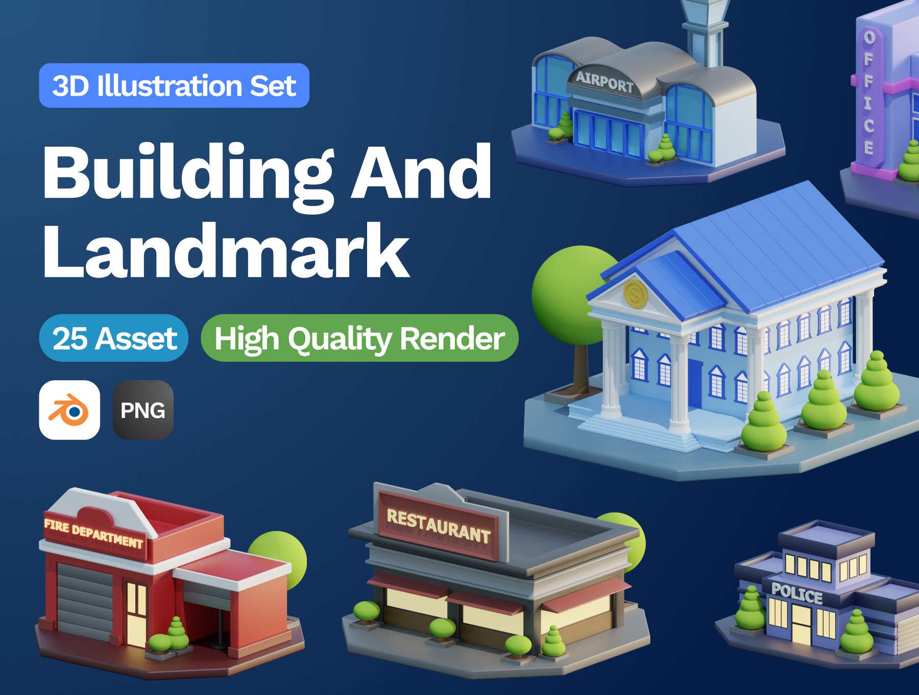 3D建筑和地标模型 3D Building and Landmarks Illustration