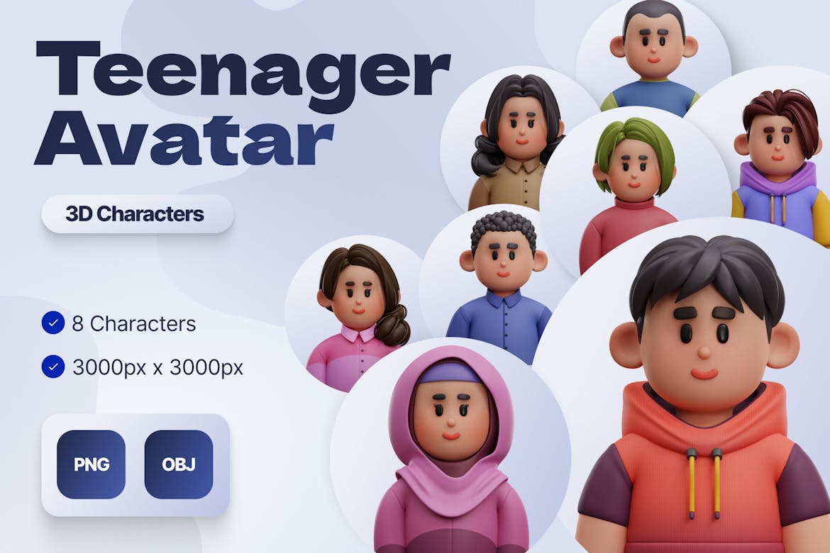3D青少年头像人物插图 Teenager Avatar Character Illustrations