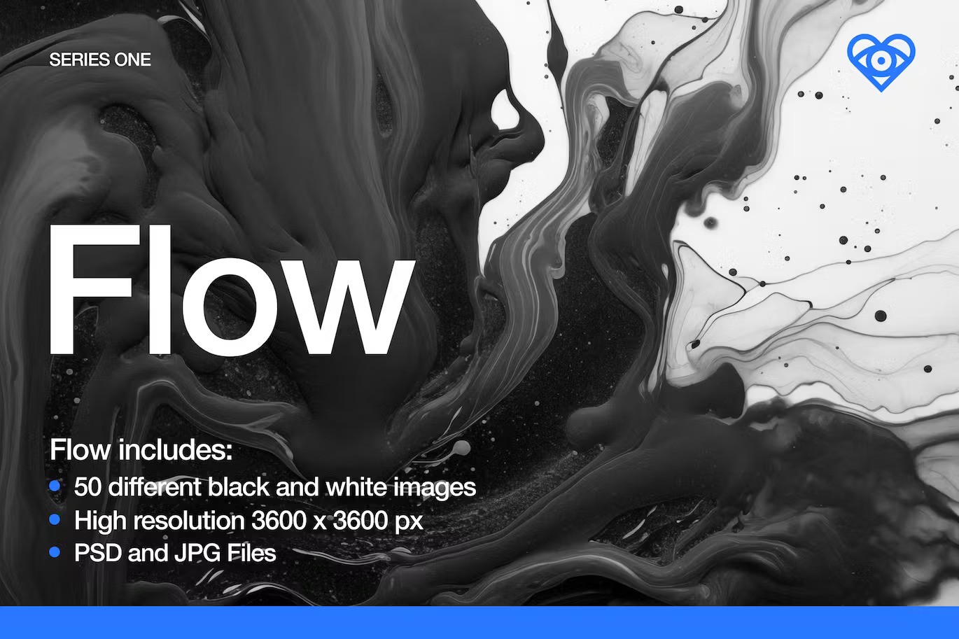 高分辨率抽象液体油漆和墨水背景纹理 Black & White Flow Textures