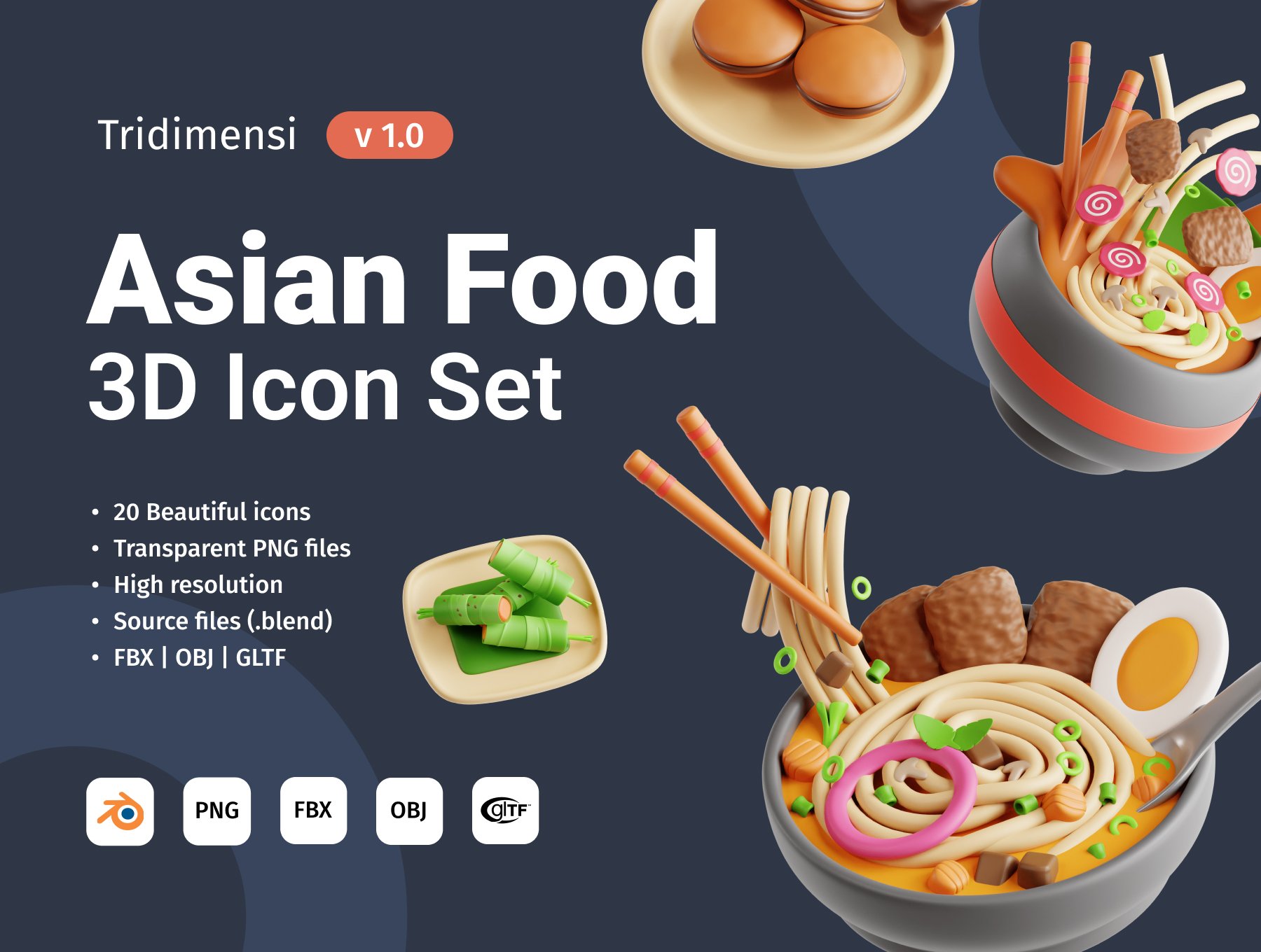 3D亚洲美食食物图标合集 Asian Food 3D lcon Set