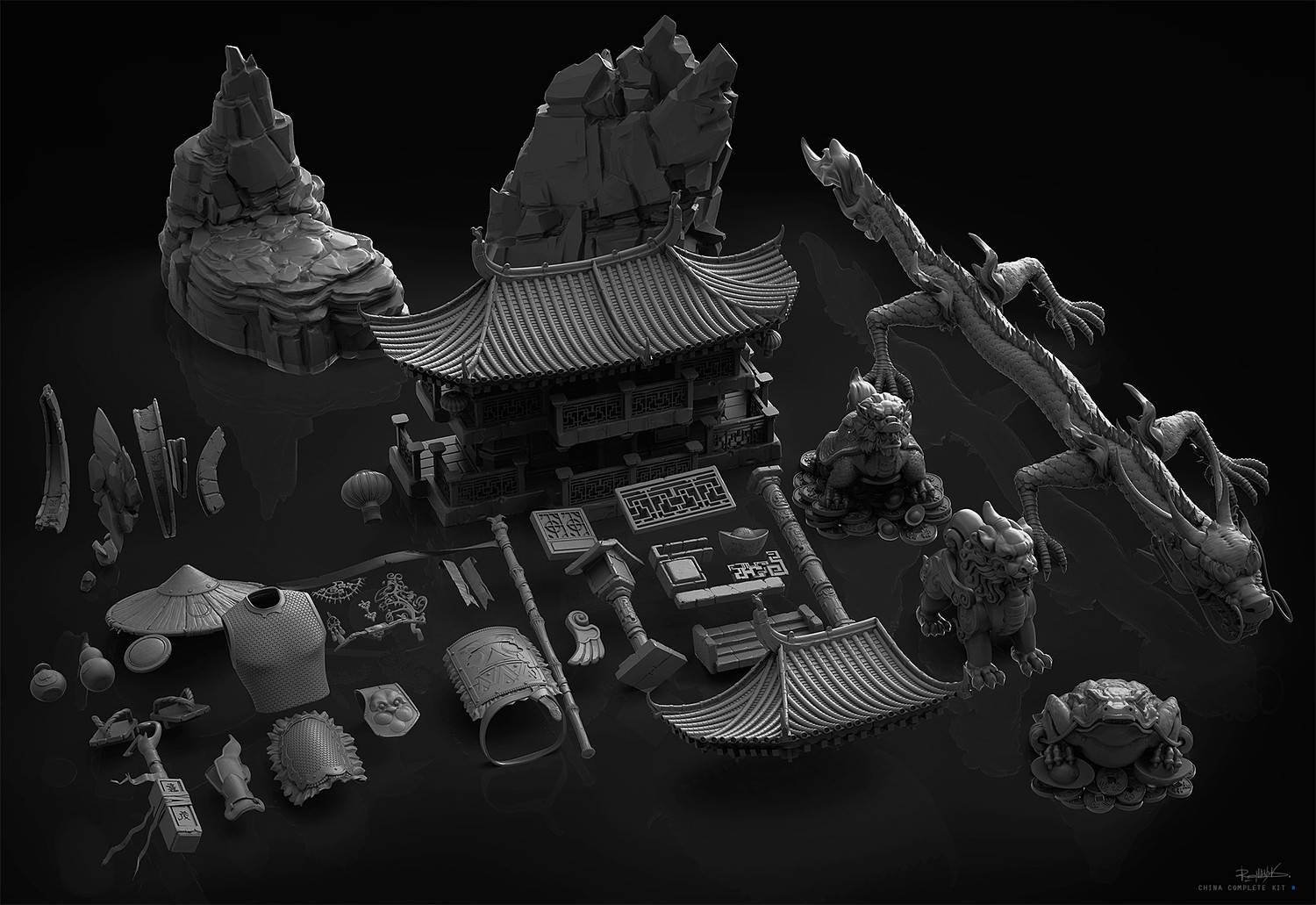 中式游戏3D设计模型 Chinese complete kit