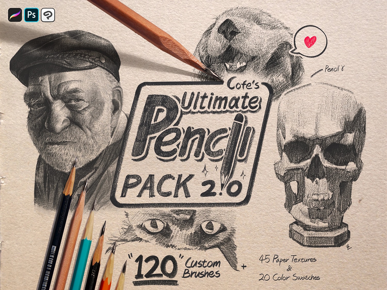 终极铅笔效果iPad笔刷 COFE’s Ultimate Pencil Pack Ver 2.0