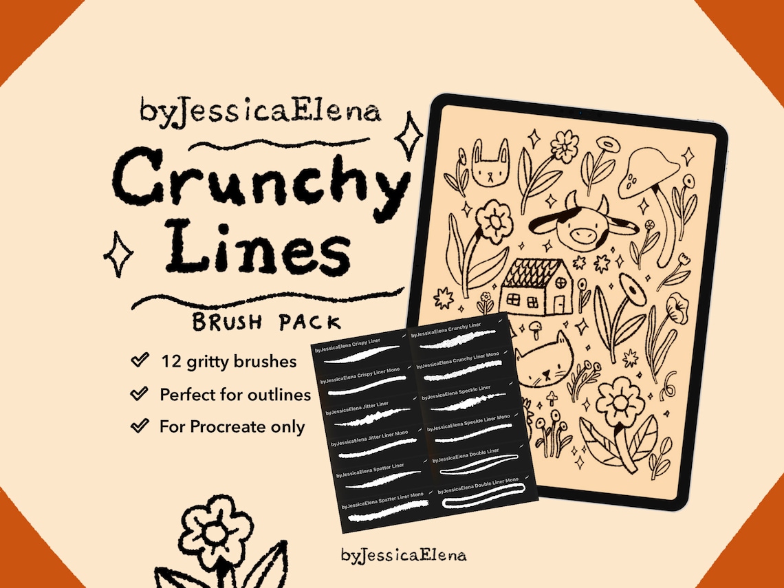 治愈系ipad手绘插画笔刷 Crunchy Lines Brushes for Procreate