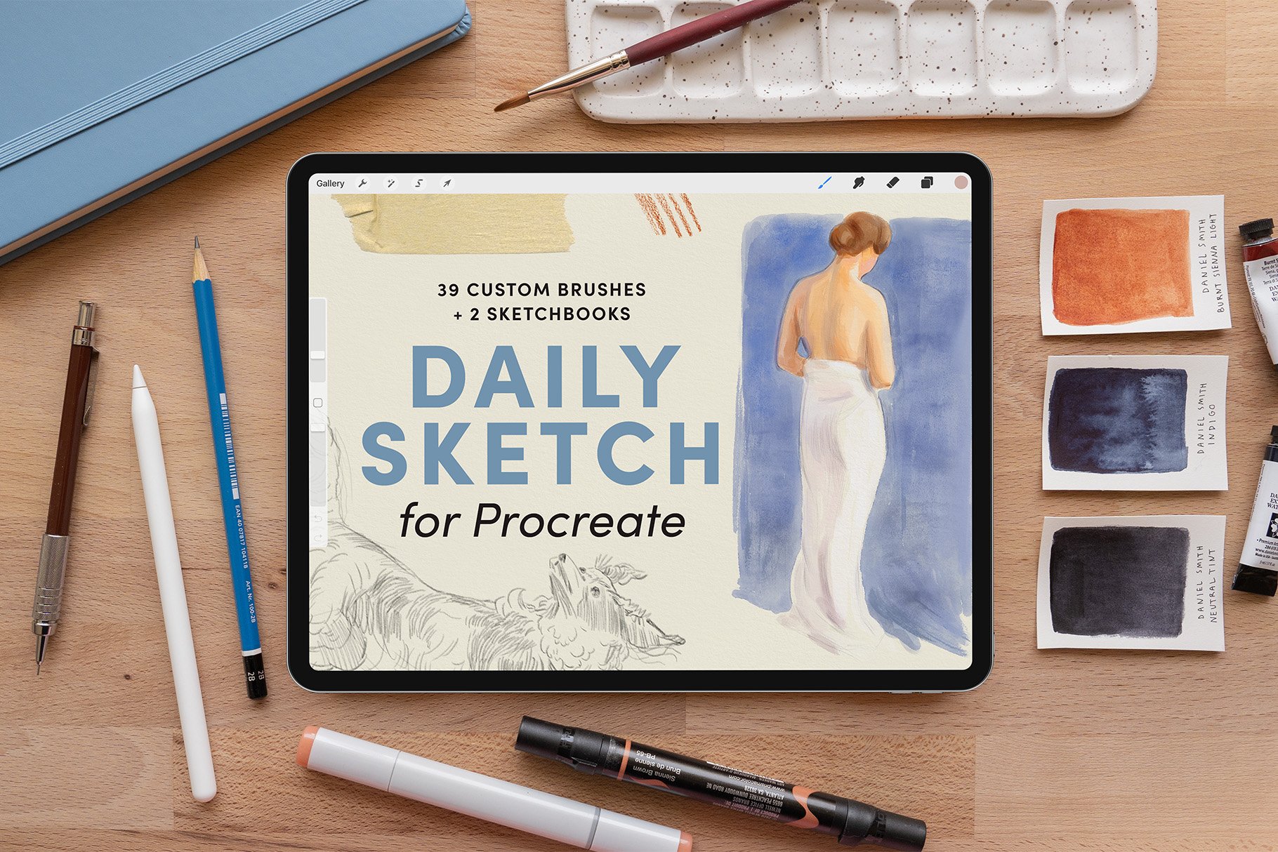 真实的水彩素描速写效果ipad笔刷 Daily Sketch-Procreate Brushes