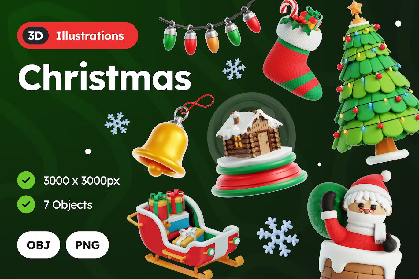 圣诞物品3D插图合集 3D Christmas Illustration