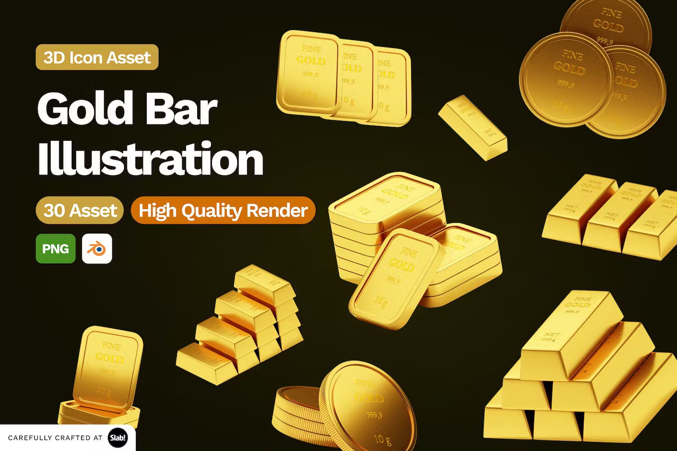 金条金币设计元素合集 3D Gold Bar Ilustration