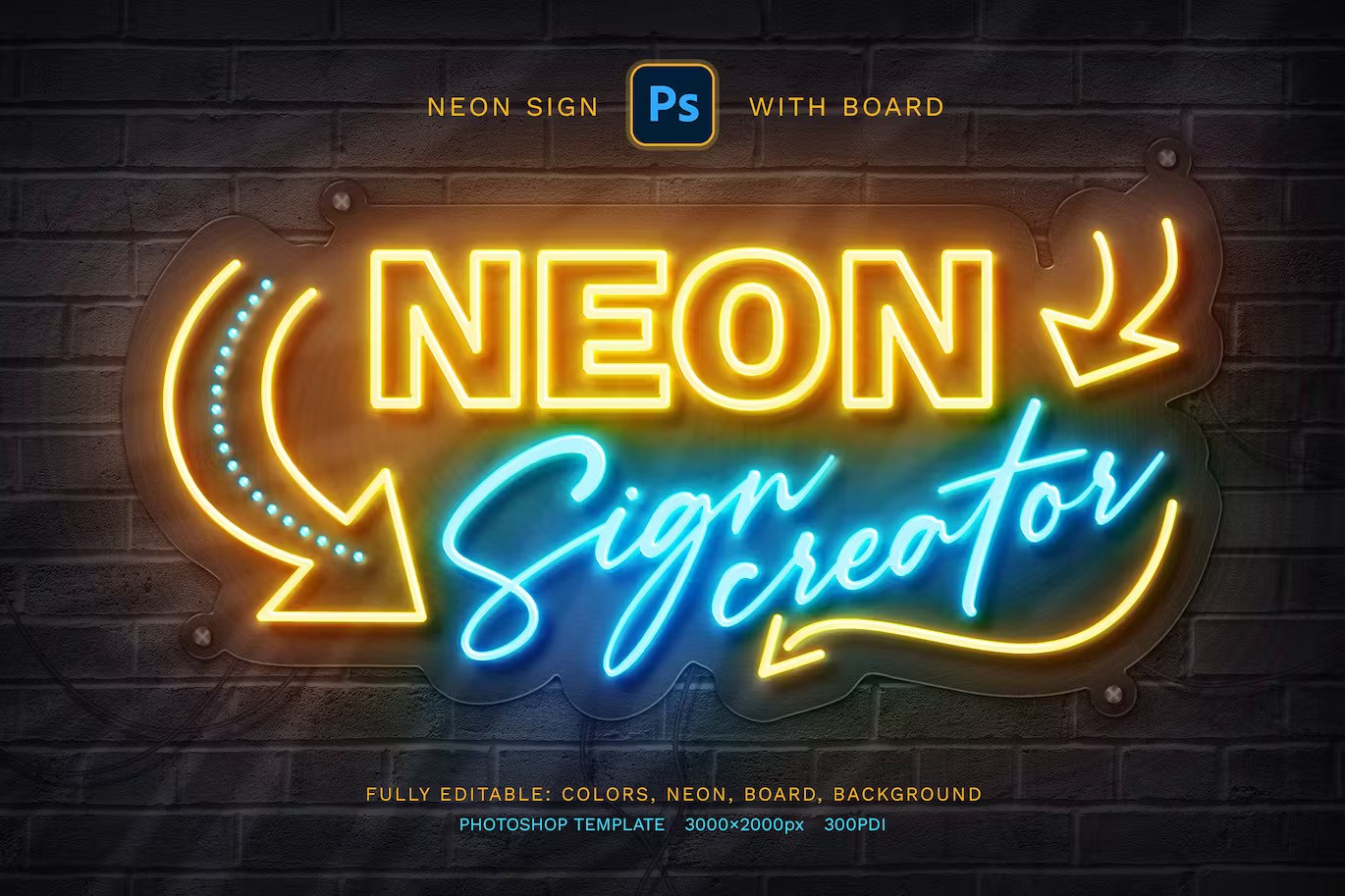 霓虹灯牌样机模版 Neon Sign Board