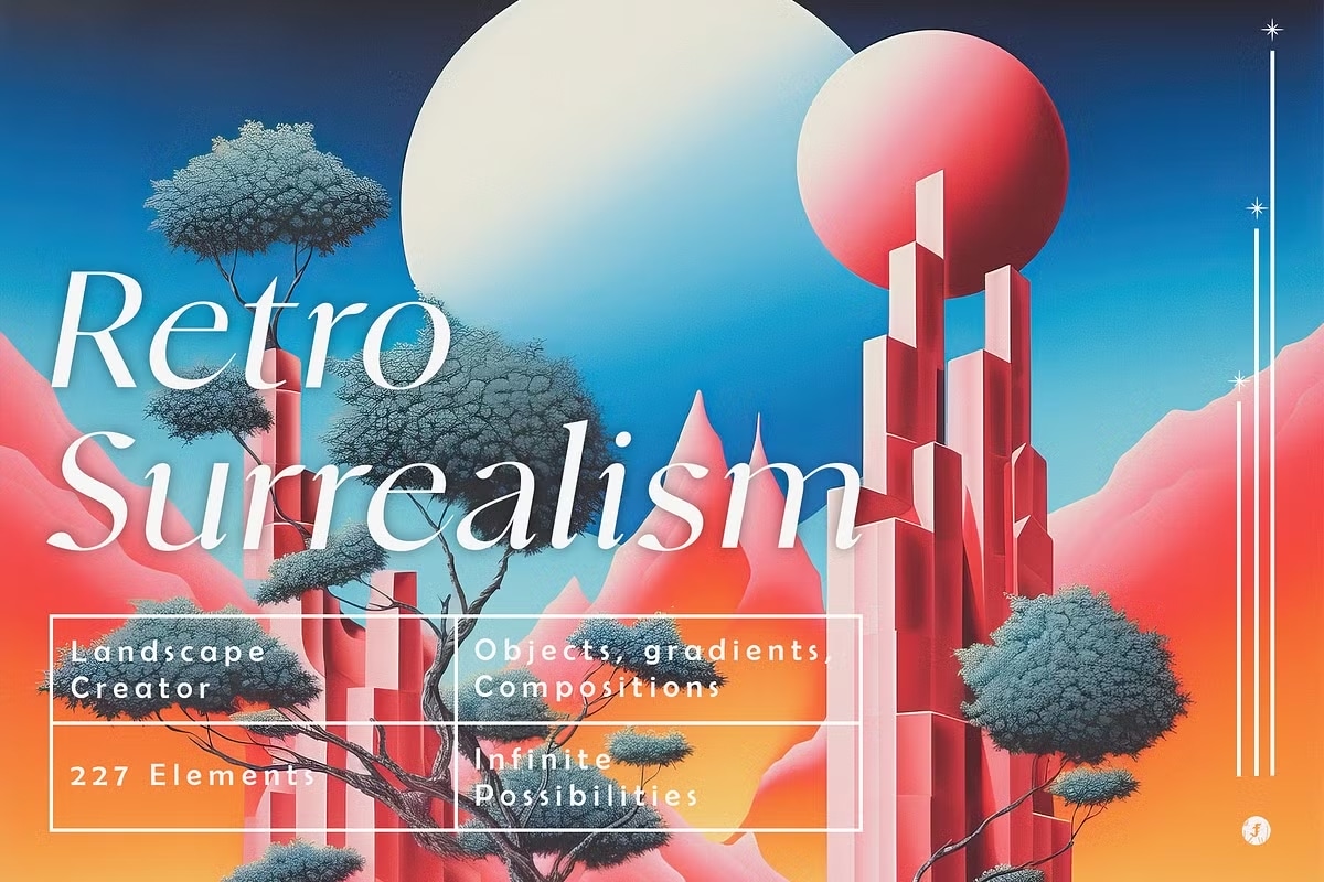 复古迷幻超现实主义艺术景观设计套装 Retro Surrealism Landscape Creator