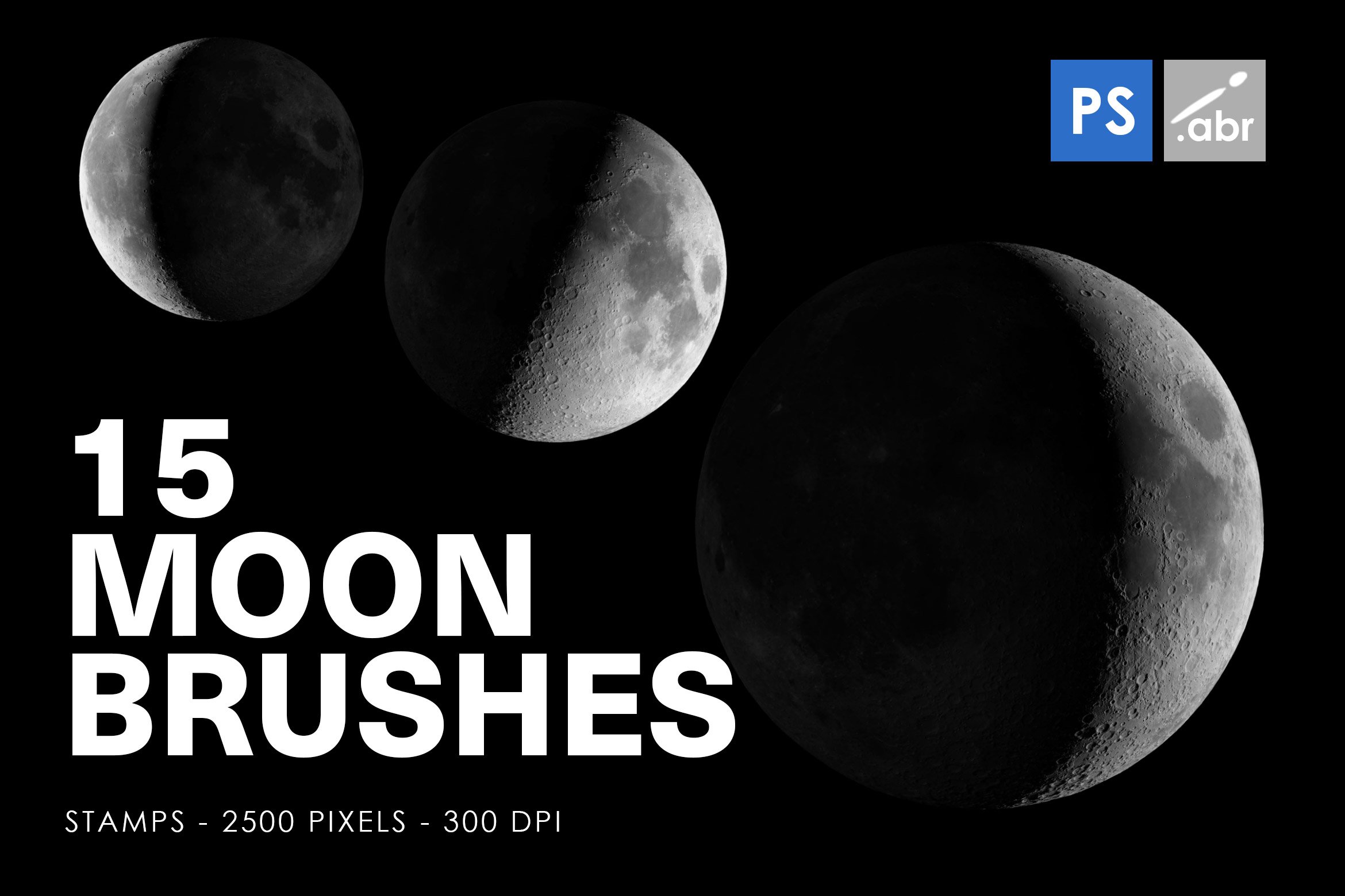 月亮月球PS印章画笔 15 Moon Photoshop Stamp Brushes