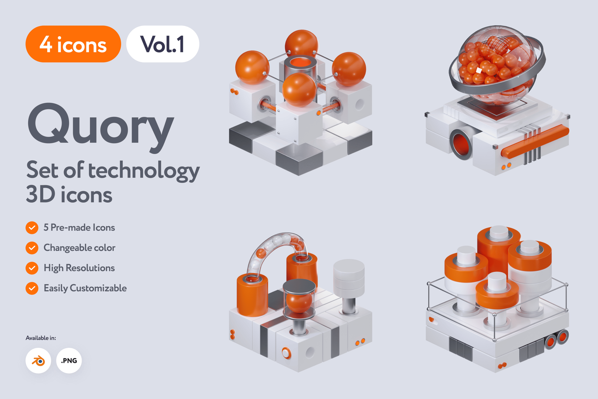 技术应用 3D 图标 Quory-Technology 3D Icons